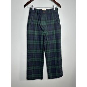 Sézane Martin Trousers Women 36 Green Navy Black Watch Plaid Wool EUC High Rise